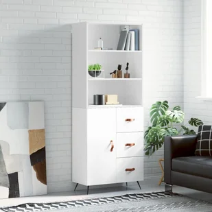 vidaXL Witrynka biała połysk 69,5x34x180 cm materiał drewnopochodny - Witryny - miniaturka - grafika 1