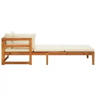 Leżaki ogrodowe - vidaXL Leżak z 1 podłokietnikiem kremowe poduszki drewno akacjowe 316313 - miniaturka - grafika 1
