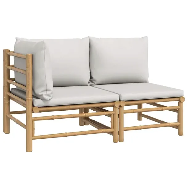 Zestaw mebli ogrodowych bambusowych - Sofa środkowa, narożna, poduszki