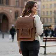 Torebki damskie - Belveder Prostokątny Tornister Plecak Miejski Skórzany Damski Brązowy DR89 - miniaturka - grafika 1