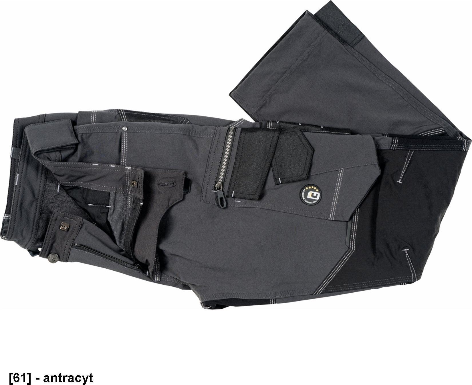 CERVA NEURUM PERFORMANCE spodnie - męskie spodnie robocze, elastyczny materiał TrifibetexPRO, 6 kieszeni, odblaski - antracyt 58