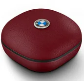 Słuchawki - BMW Bluetooth TWS Leather Metal Logo ENC czerwony - miniaturka - grafika 1