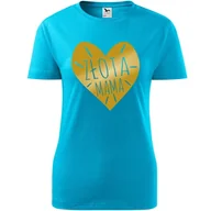 Koszulki i topy damskie - Damska Koszulka na Dzień Mamy Złota mama na Prezent dla Mamy Urodziny turkusowy L - miniaturka - grafika 1