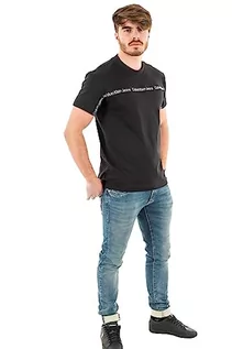 Koszulki męskie - Calvin Klein Męska koszulka z logo z taśmą S/S dzianinowe topy, czarny Ck, 3XL, Ck czarny, 3XL - grafika 1
