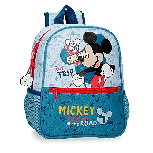 Disney Mickey Road Trip Plecak Przedszkole Adaptacyjny Niebieski 6.44L 23x28x10 cms Poliester, niebieski, Mochila Preescolar adaptable, Konfigurowalny plecak przedszkolny