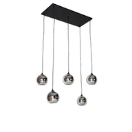 Lampy sufitowe - QAZQA Czarna lampa wisząca w stylu art deco z przydymionym szkłem 5 świateł - Wallace - miniaturka - grafika 1