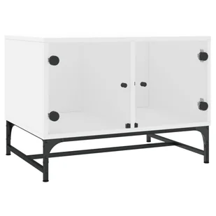 vidaXL Stolik kawowy ze szklanymi drzwiami biały 68,5x50x50 cm - Ławy i stoliki kawowe - miniaturka - grafika 1