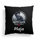 Poduszki dekoracyjne - Foto Poduszka Czarna Wiedźmin Witcher + IMIĘ 2 - miniaturka - grafika 1