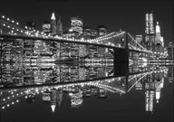 Plakaty - Galeria Plakatu, Plakat, New York Brooklyn Bridge night BW, 84,1x59,4 cm - miniaturka - grafika 1