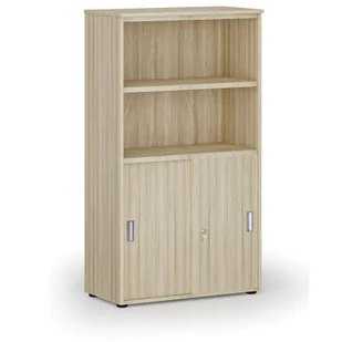 Szafa biurowa kombinowana PRIMO WOOD, drzwi przesuwne na 2 poziomach, 1434 x 800 x 420 mm, dąb naturalny - Szafy biurowe - miniaturka - grafika 1