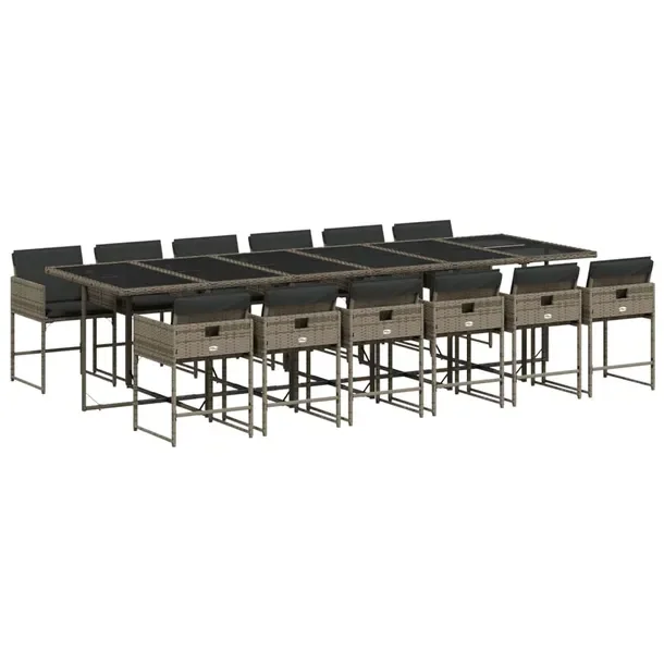 Zestaw mebli ogrodowych rattan PE, szary, 330 x 106 x 73 cm, 12 krzeseł
