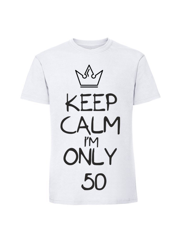 Męska koszulka z nadrukiem -50 KEEP calm i am only 50 biały XXL