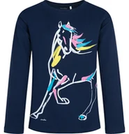Bluzki dla dziewczynek - T-shirt z długim rękaem dla dziewczynki, z motywem jednorożca, granatowy 9-13 lat - miniaturka - grafika 1