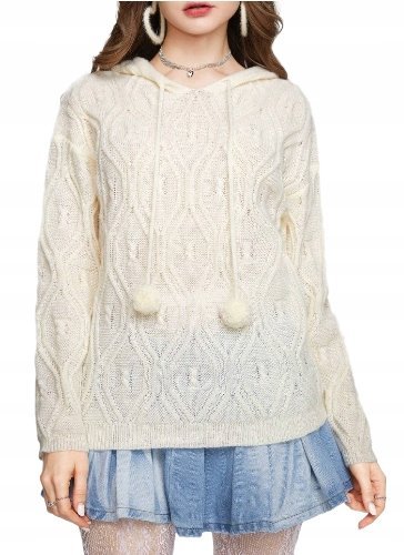 SWETER DAMSKI KREMOWY Z KAPTUREM BASIC 38 ŁTJ