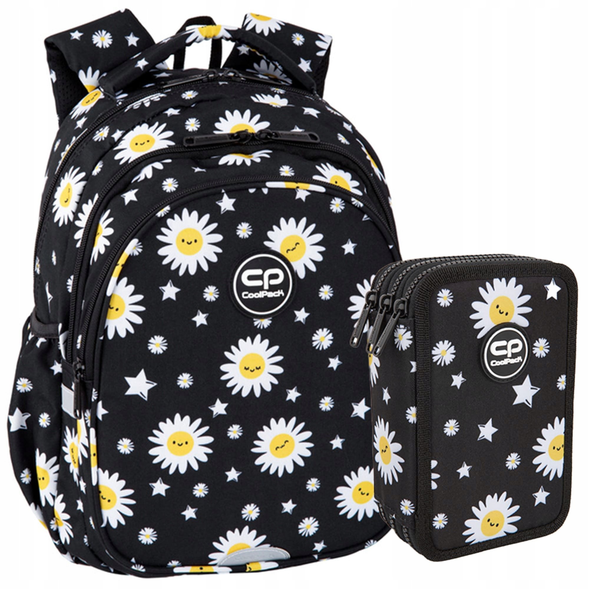 Zestaw dla dziewczynki do klasy 1-3 plecak i piórnik Coolpack stokrotki