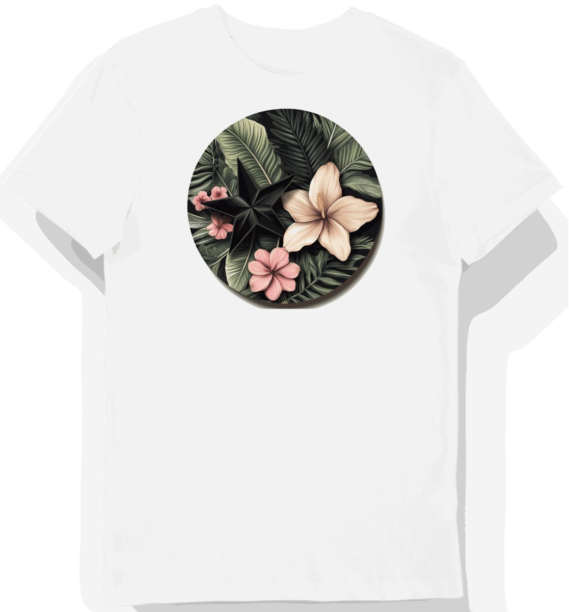 Koszulka męska biała z motywem egzotycznych kwiatów S