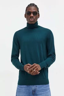 Swetry męskie - Superdry sweter wełniany męski kolor zielony lekki z golferm - grafika 1