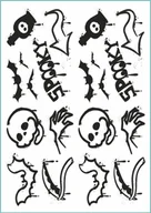 Zabawki kreatywne - Tatuaże zmywalne tymczasowe wzory na Halloween pisane sprayem, arkusz A4 - miniaturka - grafika 1