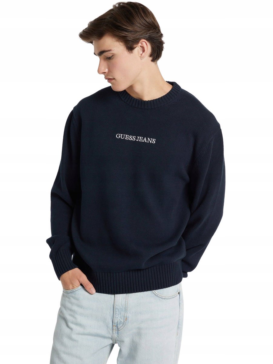 GUESS JEANS GRANATOWY BAWEŁNIANY SWETER Z OKRĄGŁYM DEKOLTEM XL 12DA