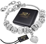 Bransoletki - SREBRNA BRANSOLETKA DAMSKA MODUŁOWA Z CHARMSAMI SERCE REGULOWANA ORYGINAŁ Boston Jewellery - miniaturka - grafika 1