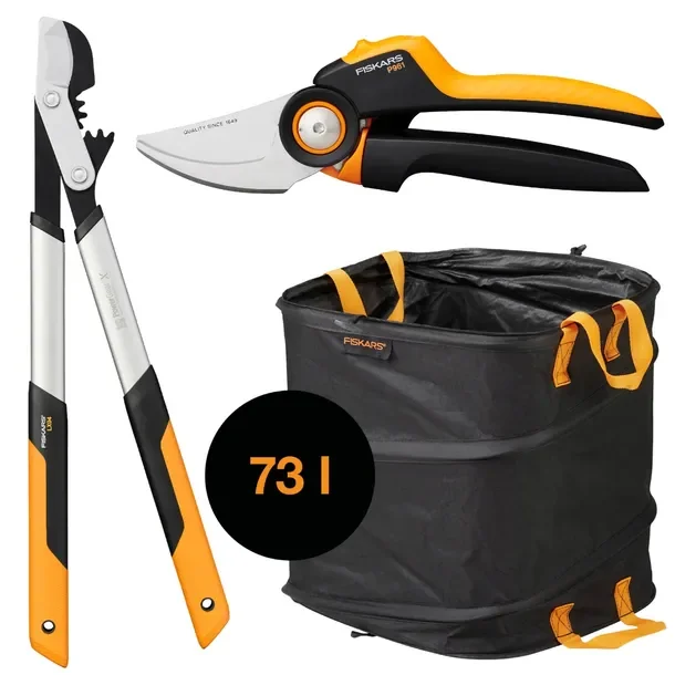 FISKARS X-SERIES P961 Sekator nożycowy+ ręczny LX94+ Kosz ogrodowy 73L
