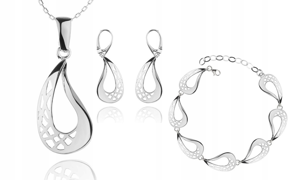 Komplet Ślicznej Srebrnej Biżuterii Ażurowej 925!