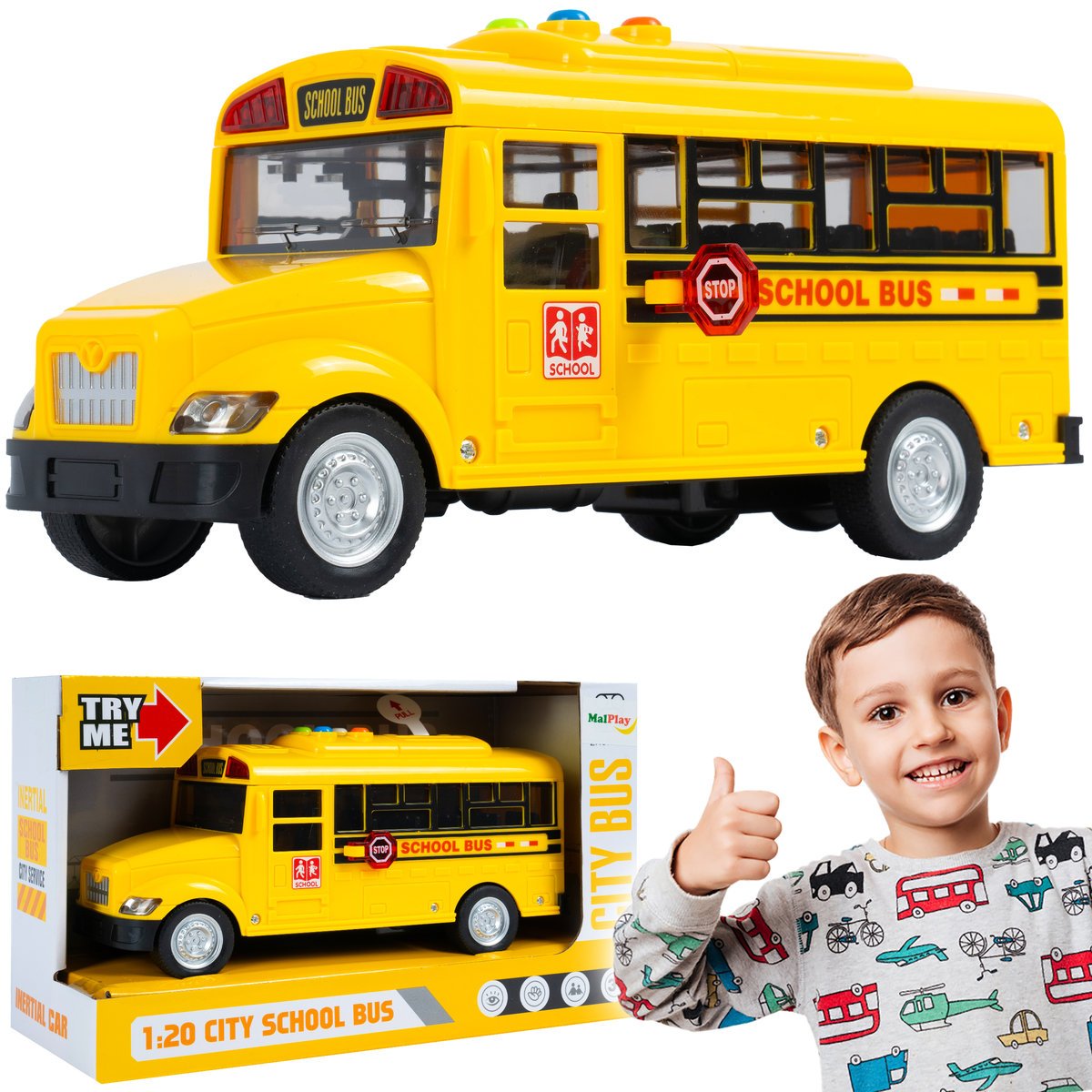 Autobus Szkolny Interaktywny Żółty 1:20 Dźwięk Światło Otwierane Drzwi