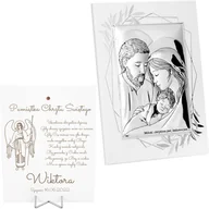 Dewocjonalia - Srebrny obrazek na białym drewnie / Święta Rodzina / Pamiątka Chrztu Św. - miniaturka - grafika 1