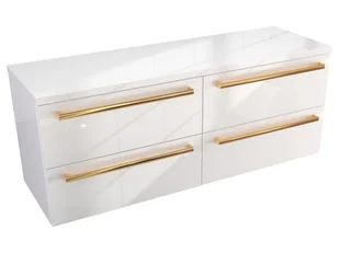 Szafka Wisząca Z Blatem ATH 120 cm S Lewa - Biały Wysoki Połysk - Uchwyty Złote Polerowane - Szafki łazienkowe - miniaturka - grafika 1