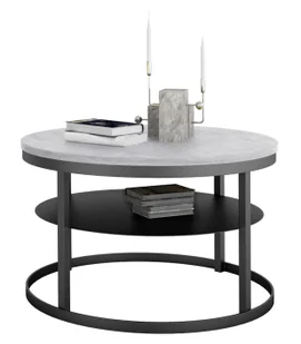 Okrągły stolik kawowy z półką czarny + beton W3-D41 - Ławy i stoliki kawowe Okrągły stolik kawowy z półką czarny + beton W3-D41 - Ławy i stoliki kawowe - miniaturka - grafika 1