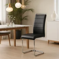 Krzesła - Zestaw 4x Krzesło Tapicerowane LOCA do Jadalni Czarne Na Płozach Ekoskóra Nowoczesne - miniaturka - grafika 1