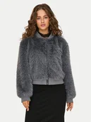 Płaszcze damskie - ONLY Futro Manny 15322405 Szary Regular Fit - miniaturka - grafika 1