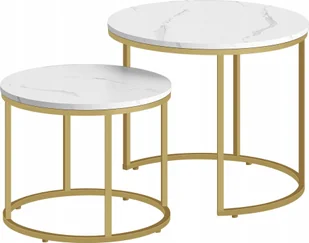 Leobert Stolik kawowy okrągły 2szt - marmur / nogi złote - Ławy i stoliki kawowe - miniaturka - grafika 1
