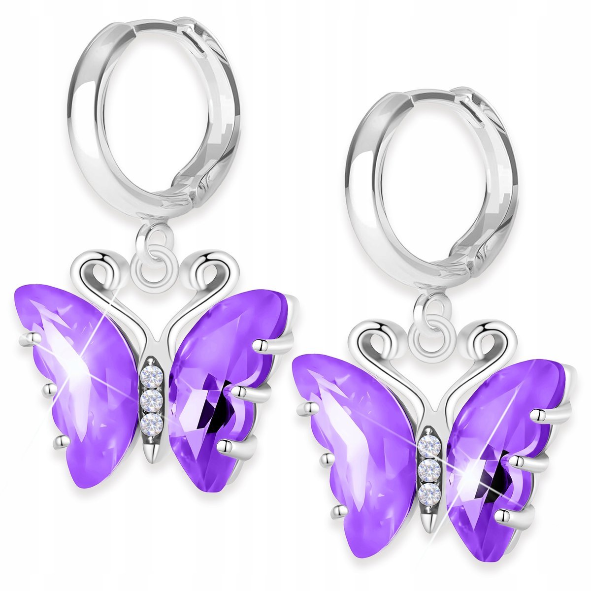 Kolczyki Srebrne z Motylami Fioletowe Skrzydła Motyle Motylki SREBRO 925