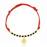 Bransoletki - Srebrna pozłacana bransoletka czerwony sznurek kółko pr. 925 - miniaturka - grafika 1
