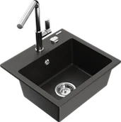 Zlewozmywaki z baterią - Mexen Milo zlewozmywak granitowy 1-komorowy z baterią kuchenną Flora, czarny/złoty metalik - 6505-75-670401-00 - miniaturka - grafika 1