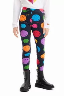 Spodnie i spodenki dla dziewczynek - Desigual legginsy dziecięce x Smiley kolor czarny wzorzyste - grafika 1