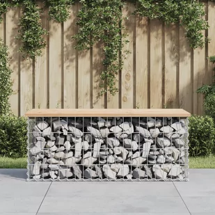 vidaXL Ławka ogrodowa, gabion, 103x44x42 cm, lite drewno sosnowe - Ławki ogrodowe - miniaturka - grafika 1