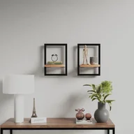 Półki do salonu - Lumarko Półki ścienne, 2 szt., 25x25x35 cm, lite drewno akacjowe i stal - miniaturka - grafika 1