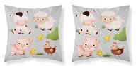 Pościel dla dzieci - Poszewka 40x40 Zwierzęta na farmie krowa owca świnka kura szara dwustronna PSBA Mayamoo - miniaturka - grafika 1