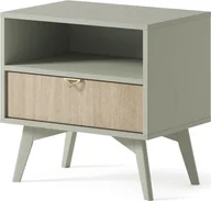 Szafki nocne - BETTSO Szafka nocna Stolik nocny z szufladą i półką nowoczesny design złote uchwyty FIRR Zielony Eukaliptus + wzór w jodełkę - miniaturka - grafika 1