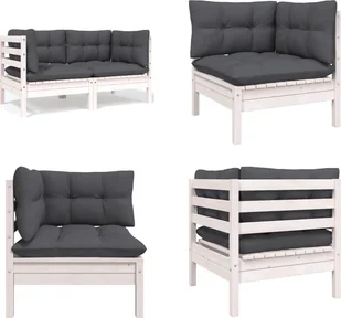 vidaXL Sofa ogrodowa 2-osobowa z poduszkami z białego litego drewna sosnowego - Sofa ogrodowa 2-osobowa - Sofa ogrodowa 2-osobowa - Narożnik ogrodowy - Narożnik drewniany - Sofy ogrodowe - miniaturka - grafika 1