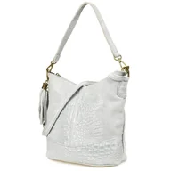 Torebki damskie - Torebka skórzana zamszowa CROCO listonoszka 2 paski jasna szara Beltimore W13 szary, srebrny - miniaturka - grafika 1