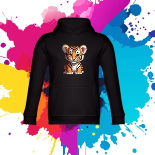 Bluza dziecięca typu kangurka z kapturem w kolorze czarnym z nadrukiem tygrysek 10 lat - Bluzy dla dziewczynek - miniaturka - grafika 1