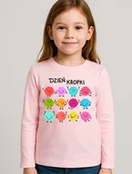 Koszulki dla dziewczynek - Różowa koszulka na DZIEŃ KROPKI W KROPKI Z DŁUM RĘKAWKIEM Z NAPISEM dzień kropki - miniaturka - grafika 1