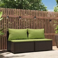 Ławki ogrodowe - vidaXL Środkowe moduły sofy z poduszkami, 2 szt., brązowe, polirattan - miniaturka - grafika 1