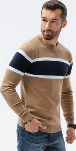 Ombre Sweter męski E190 - camel XXL - Swetry męskie - miniaturka - grafika 1