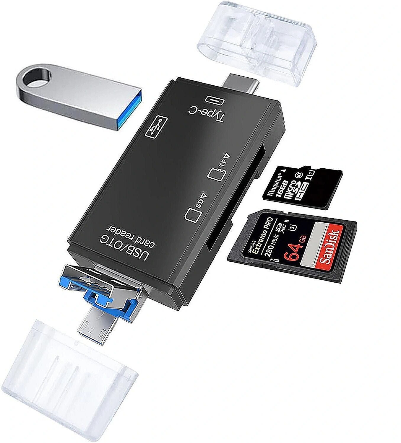 RoGer OTG USB-C/USB/microUSB Cardreader TF / SD + USB 2.0 4752168140857