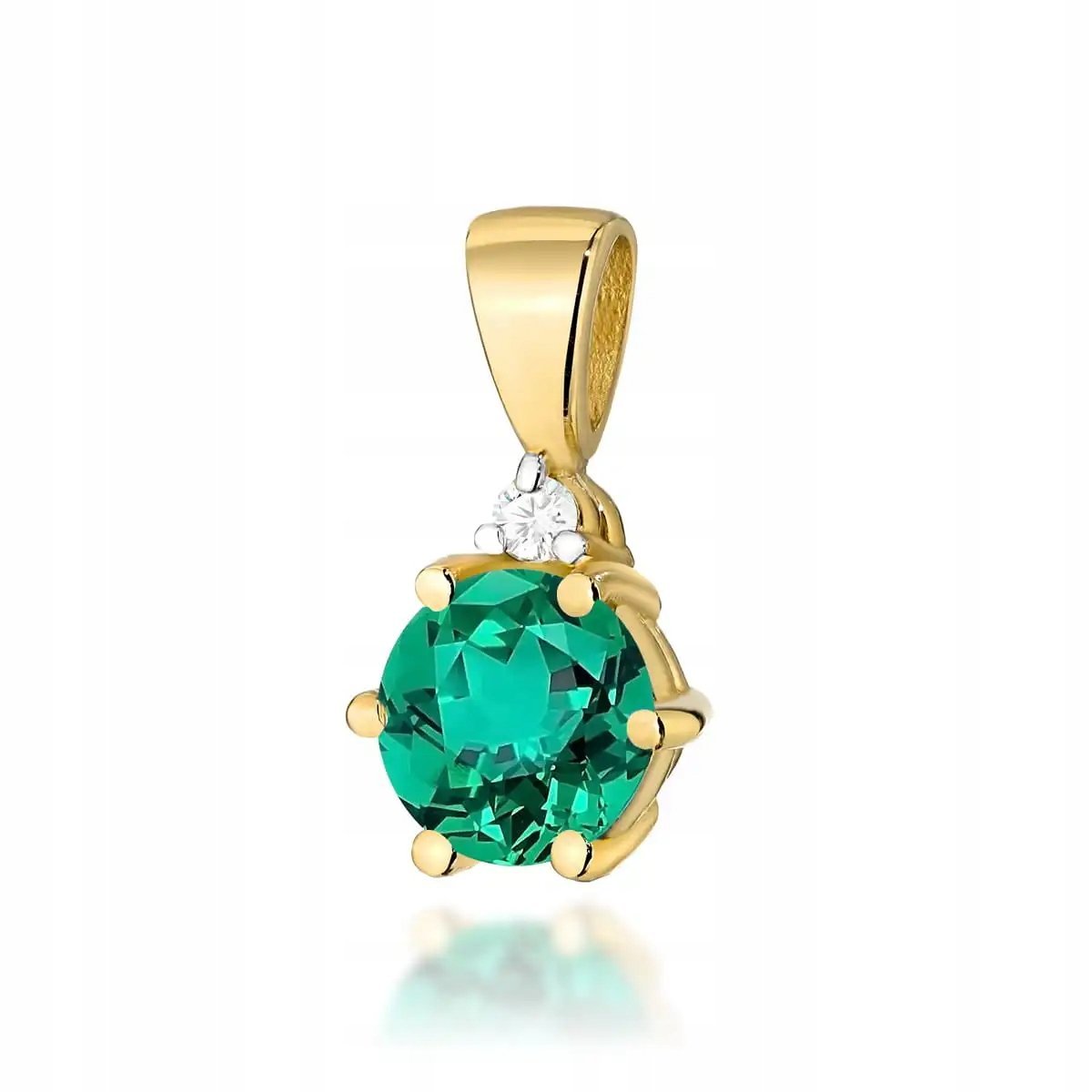 Złota przywieszka 585 z diamentami i okrągłym szmaragdem naturalnym 0.4g