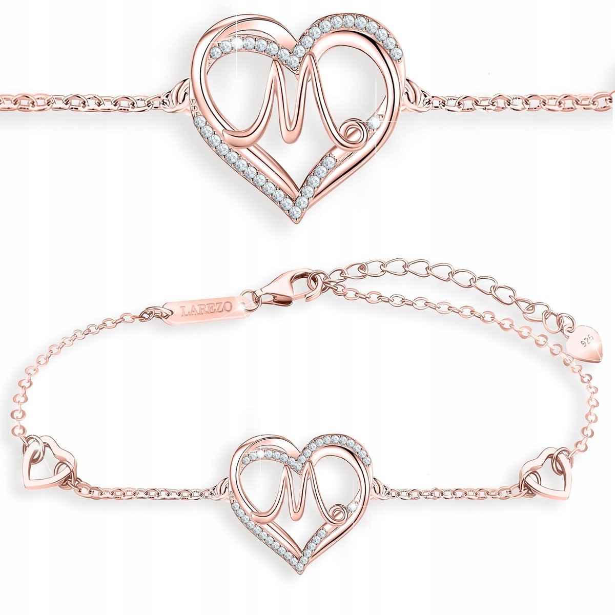 Bransoletka Pozłacana Serce Serduszko z Literą Literka Inicjał M SREBRO 925